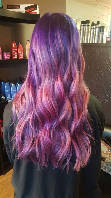 purple and pink color melt hair done with pravana vivids fixthemesswiththehess henna hair