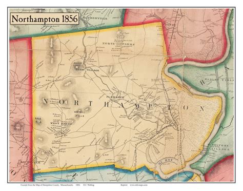 Northampton Massachusetts 1856 Old Town Map Custom Print Hampshire