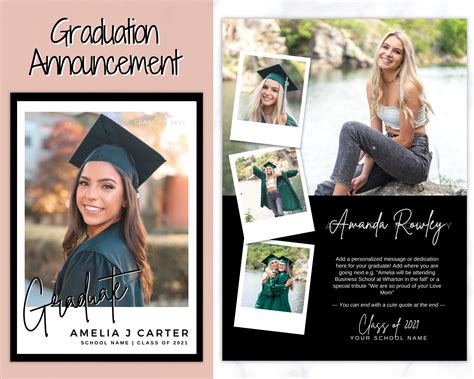 Graduation Invite Graduation Announcement Card Template Editable