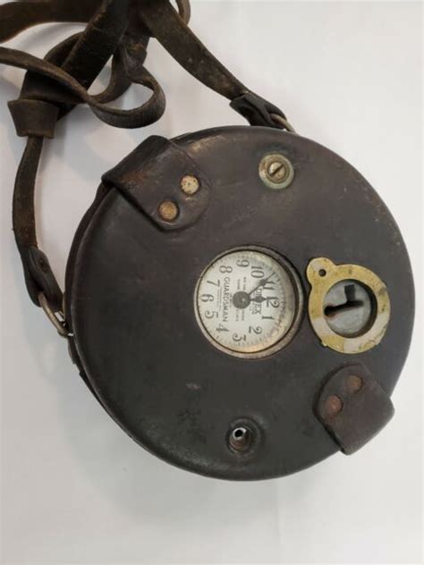 Vintage Detex Guardsman Watchmans Clock W Leather Case Ebay