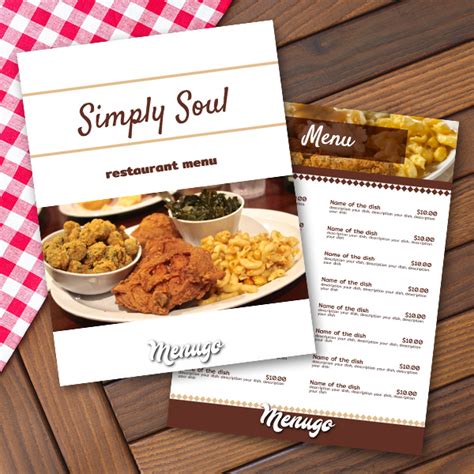 *consuming raw or undercooked meat, poultry, seafood shellstock, or eggs may increase your risk of food bourne illness. Menugo - Simply Soul Restaurant Menu Template