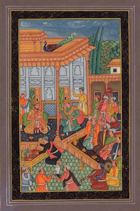 Mughal Empire Miniature Painting Handmade Moghul Indian Emperor Court