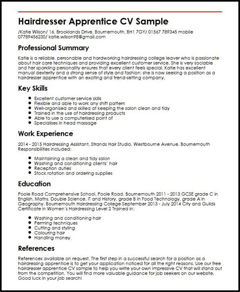 Apply for beauty parlour jobs. Hairdresser Apprentice CV Sample - MyPerfectCV
