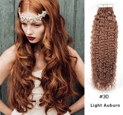 Curly Tape In Extension Remy Human Hair 30 Light Auburn 20 Pcs