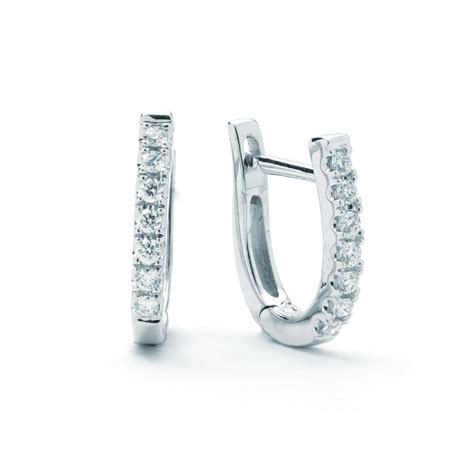 White Gold Small Huggie Diamond Hoop Earrings New York Jewelers Chicago