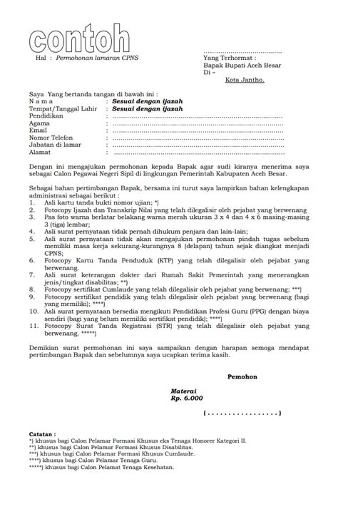 Maybe you would like to learn more about one of these? Contoh Surat Lamaran CPNS Pemkab Aceh Besar - List Kerja