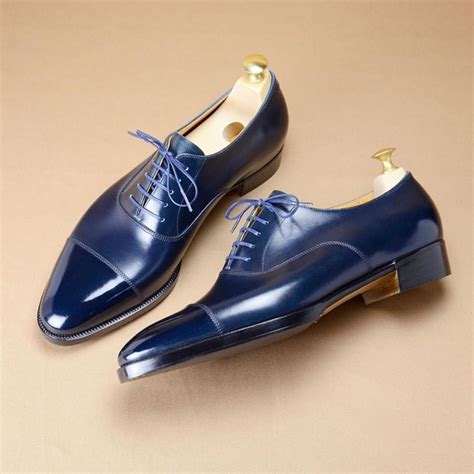 Handmade Leather Oxford Navy Blue Colour Cap Toe Formal Dress Shoes For ...