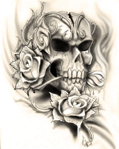Skull With Rose Tattoo Design Clip Art Library