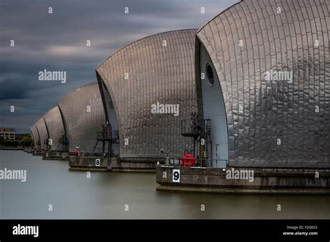The Thames Barrier Flood Defences On The River Thames At Greenwich