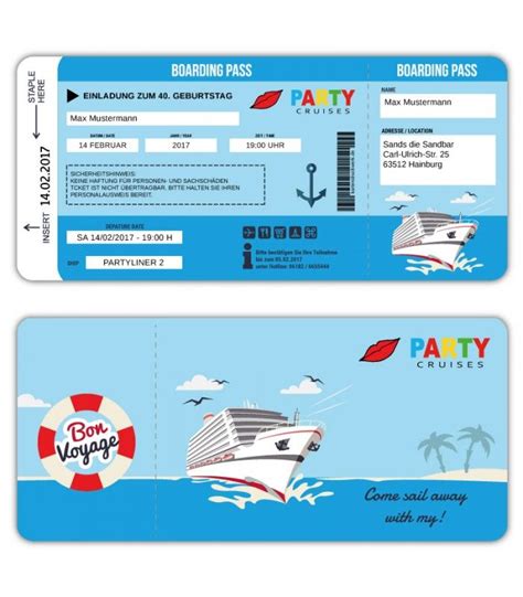 Wie wäre es mit einer boarding pass einladung, einem unikat, das ihre gäste in dieser form noch nicht bekommen haben? Einladungskarte-Schiff-Kreutzfahrt-Ticket-Bordkarte-Party ...
