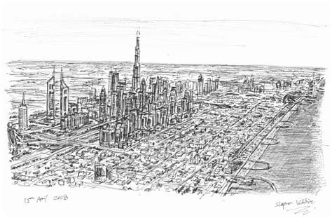 Drawings Of Aerial View Of Dubai City Art
