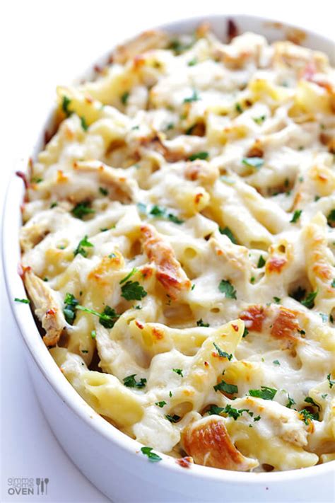 Place chicken breast over sauce. Chicken Alfredo Baked Ziti | Gimme Some Oven