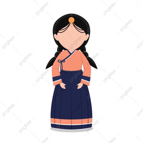 Korean Hanbok Vector Hd Png Images Korean Girl Cartoon Wearing Hanbok