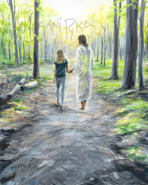 Walking With Jesus Painting Or Print Young Girl On Forest Etsy