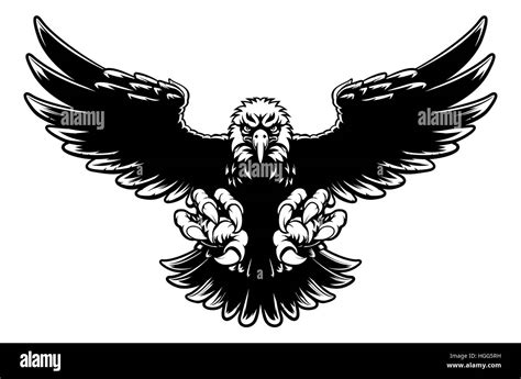 Black And White American Bald Eagle Mascot Swooping With Claws Out And