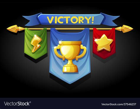 Victory Banners Flags With Golden Cup Icons Vector Image