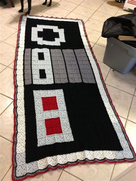 Nintendo Nes Controller Granny Square Pixel Crochet Rug