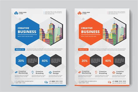 Hexagon Business Flyer A4 Size 2 Flyers Orange And Blue Color 695897