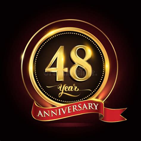 48th Years Celebration Anniversary Logo With Golden Ring And Red Ribbon