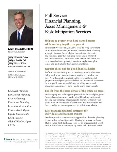 Evaluates optional plans by identifying outcomes and potential returns. Piscitello Bio Sheet