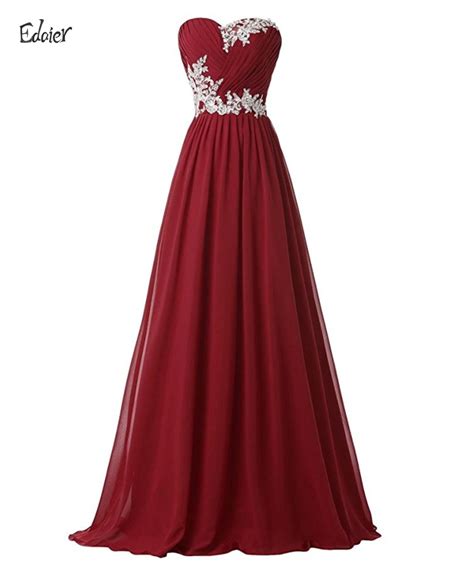 Full Length Strapless A Line Lace Chiffon Burgundy Bridesmaid Dress