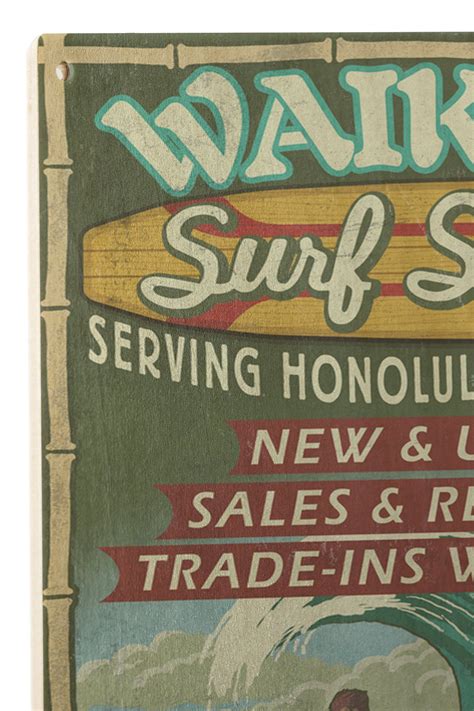 Waikiki Beach Hawaii Surf Shop Vintage Sign 10x15 Wood Wall Sign Wall