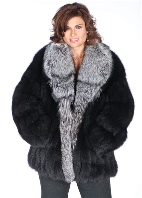 Black Fox Jacket Silver Fox Shawl Collar Plus Size Madison Avenue