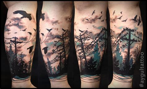 Forest sleeve tattoo meaning the forest symbolizes the deep mystery of nature and a connection to the cycles of life that we seem so far removed from in our modern lives. Forest tattoos, Tree tattoo men, Watercolor tattoo tree