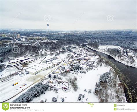 Vilnius Lithuania Aerial Top View Of Neris River Vingis Park And Tv