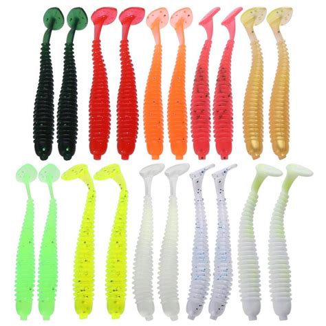 20pcs 2g 7 5cm T Tail Soft Pvc Worm Fishing Lures 10 Colors Swim Baits