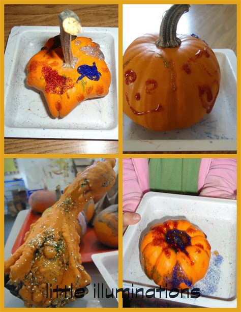 With these ideas, your preschoolers can decorate pumpkins themselves, in lots of creative ways. little illuminations: Artsy Pumpkins