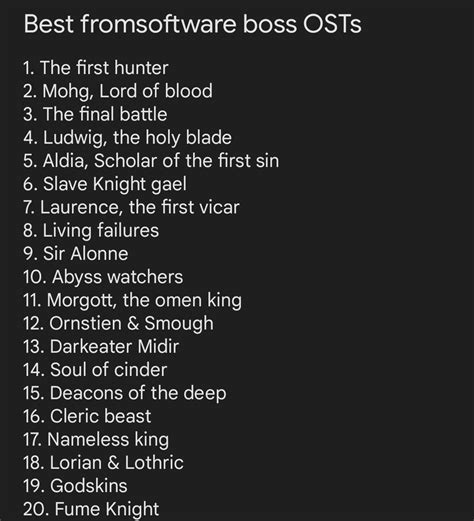 My Top 20 Best Fromsoftware Boss Soundtracks Fromsoftware