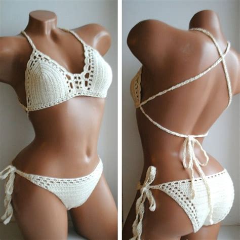 Handmade Crochet Lace Knit Bra Swimwear Beach Crochet Bikini Set