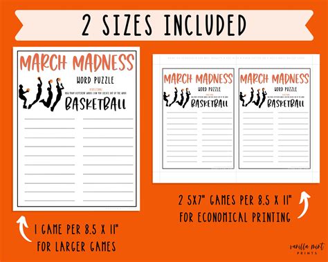 March Madness Word Puzzle Game Printable March Madness Party Etsy España