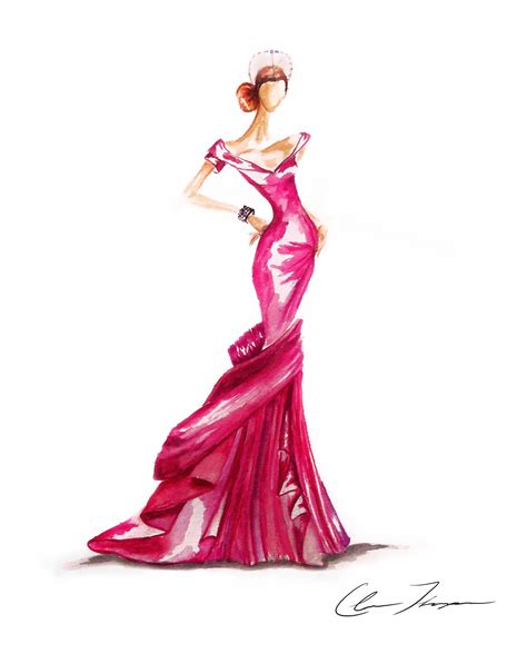 A Drawing Of A Woman In A Pink Dress
