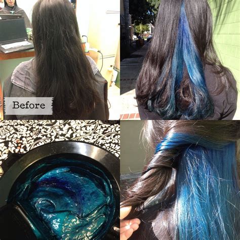 My ex has naturally dark brown (looks black) hair, and he'd often wear it with a brightly coloured streak. Blue underneath. | Long hair styles, Hair makeup, Beauty