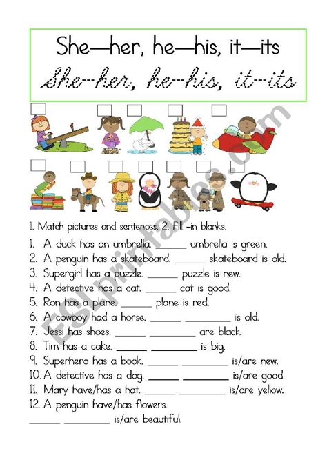 His Her Its My Practice Esl Worksheet By Miss K