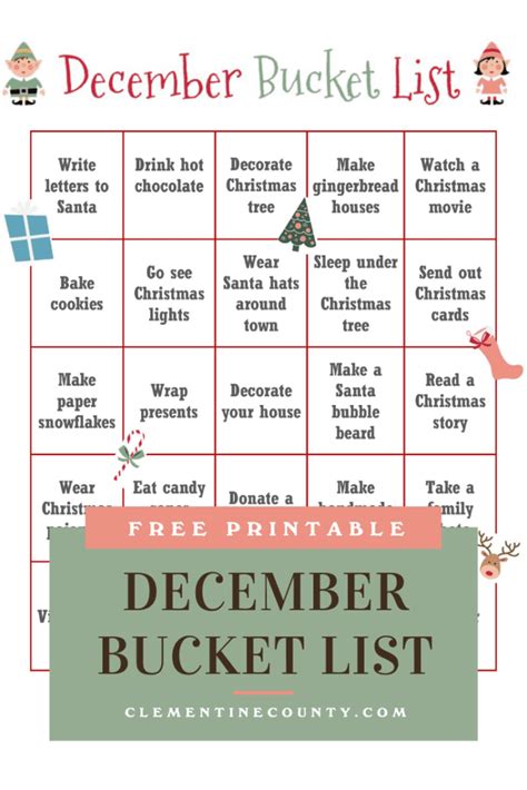 Free December Bucket List Printable Clementine County