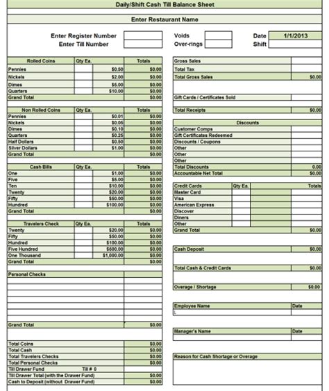 A business that does not use a cash register may opt to use a daily cash sheet like this template to record each sale. Cash Till Balance Sheet - Workplace Wizards | Restaurant, Restaurant consulting, Cash