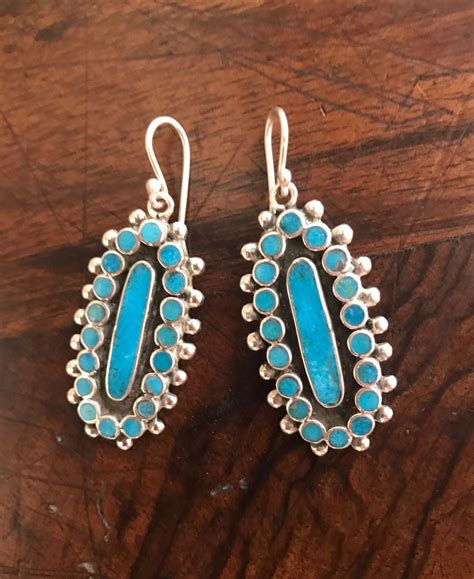 Contemporary Turquoise Inlaid Earrings Silver Plume