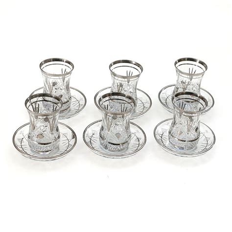 Original Turkish Tea Glasses With Saucers Sets Pcs Silver