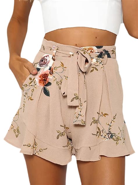 Meihuida Meihuida Plus Size Women Summer Beach Shorts Chiffon Flora