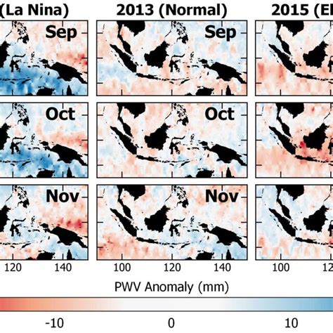 Pwv Anomaly Map During Three Different Condition Extreme La Nina