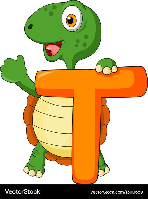 Alphabet T With Turtle Cartoon Royalty Free Vector Image