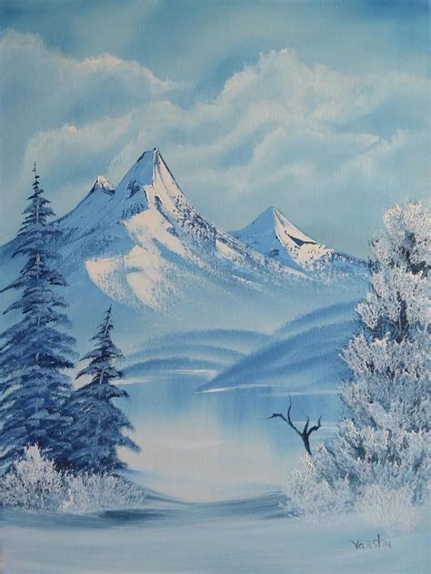 Snowy Mountain Painting Mountain Paintings Landscape Paintings