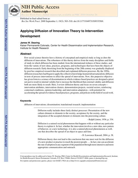 The theory explains that an idea or product gradually gains traction and diffuses throughout a population or social system. (PDF) Applying Diffusion of Innovation Theory to ...