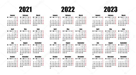 Calendario 2021 2022 Y 2023 La Semana Comienza El Lunes Plantilla