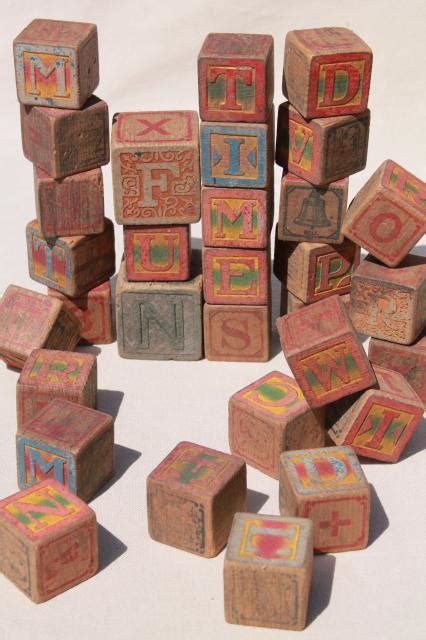 Antique Vintage Wood Alphabet Blocks Primitive Worn Old Childrens