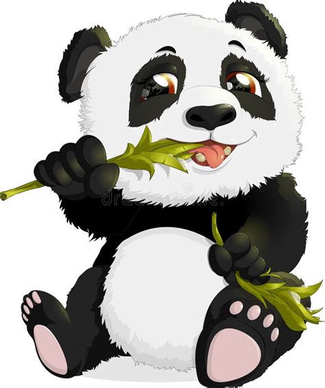 Very Cute Panda Eating Bamboo Stock Vector Illustration Of Vegetarian