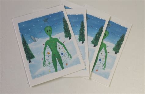 Alien Christmas Card Unique Christmas Card Funny Christmas Etsy